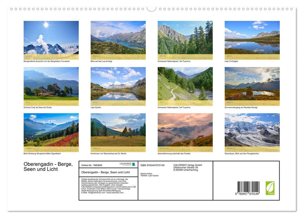 Oberengadin - Berge, Seen und Licht (CALVENDO Wandkalender 2026)
