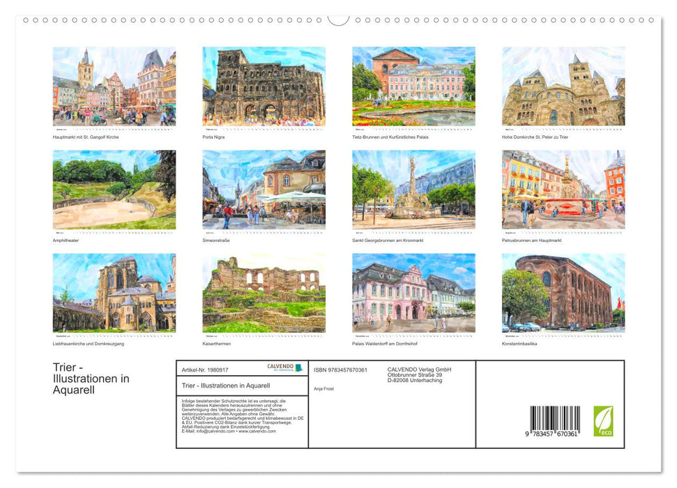 Trier - Illustrationen in Aquarell (CALVENDO Premium Wandkalender 2026)