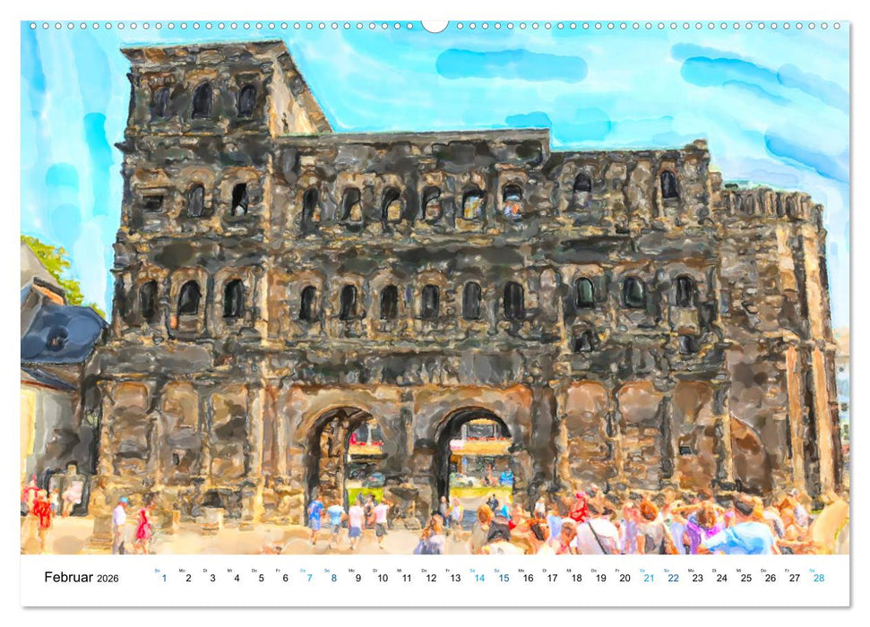 Trier - Illustrationen in Aquarell (CALVENDO Premium Wandkalender 2026)