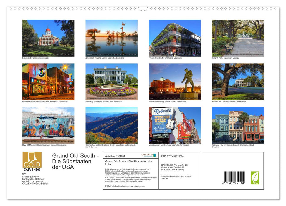 Grand Old South - Die Südstaaten der USA (CALVENDO Premium Wandkalender 2026)