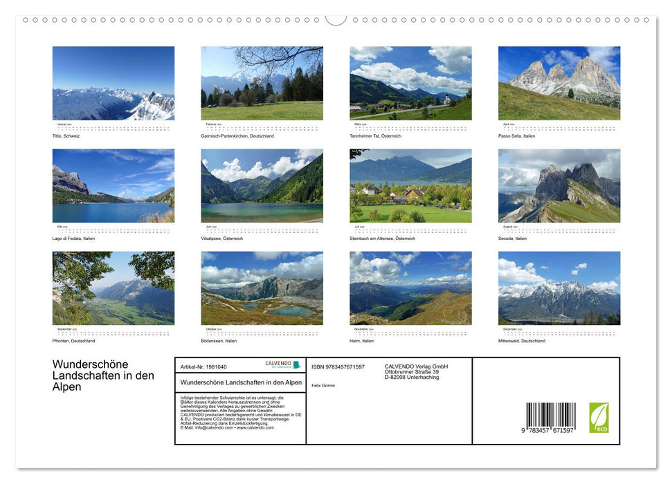 Wunderschöne Landschaften in den Alpen (CALVENDO Premium Wandkalender 2026)
