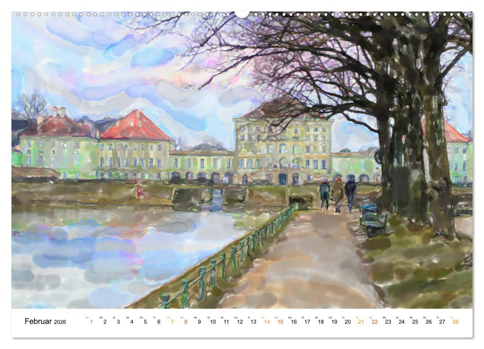 München - Bayerns Landeshauptstadt in Aquarellfarben (CALVENDO Premium Wandkalender 2026)