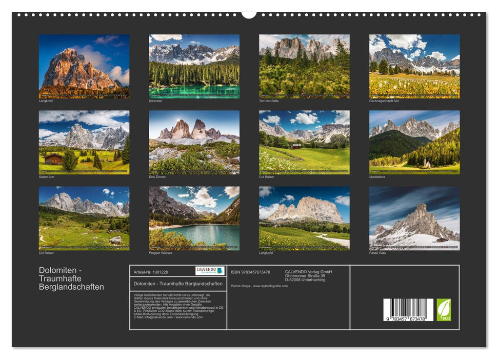 Dolomiten - Traumhafte Berglandschaften (CALVENDO Premium Wandkalender 2026)