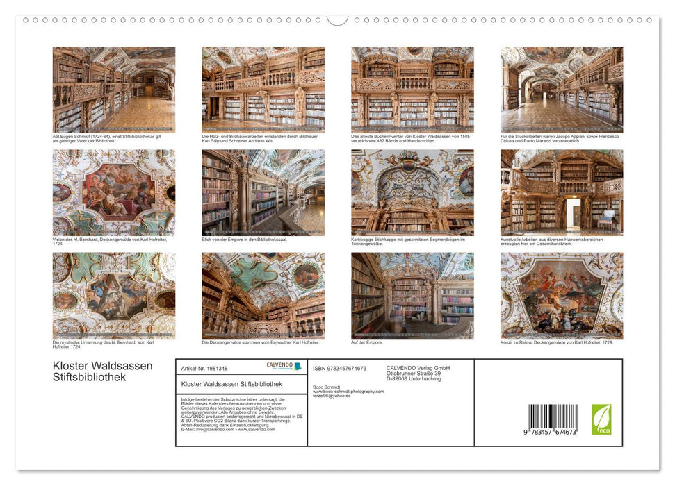 Kloster Waldsassen Stiftsbibliothek (CALVENDO Premium Wandkalender 2026)
