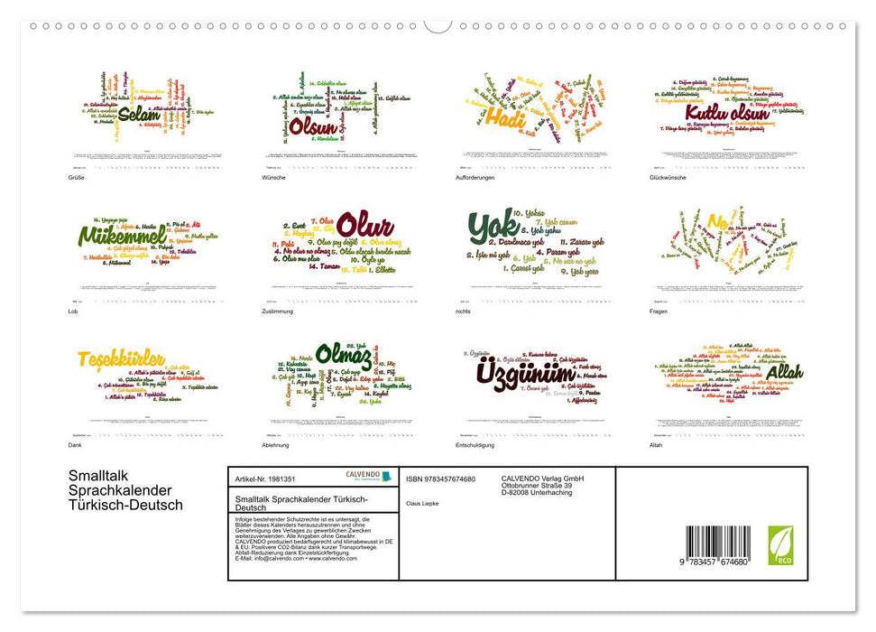 Smalltalk Sprachkalender Türkisch-Deutsch (CALVENDO Premium Wandkalender 2026)