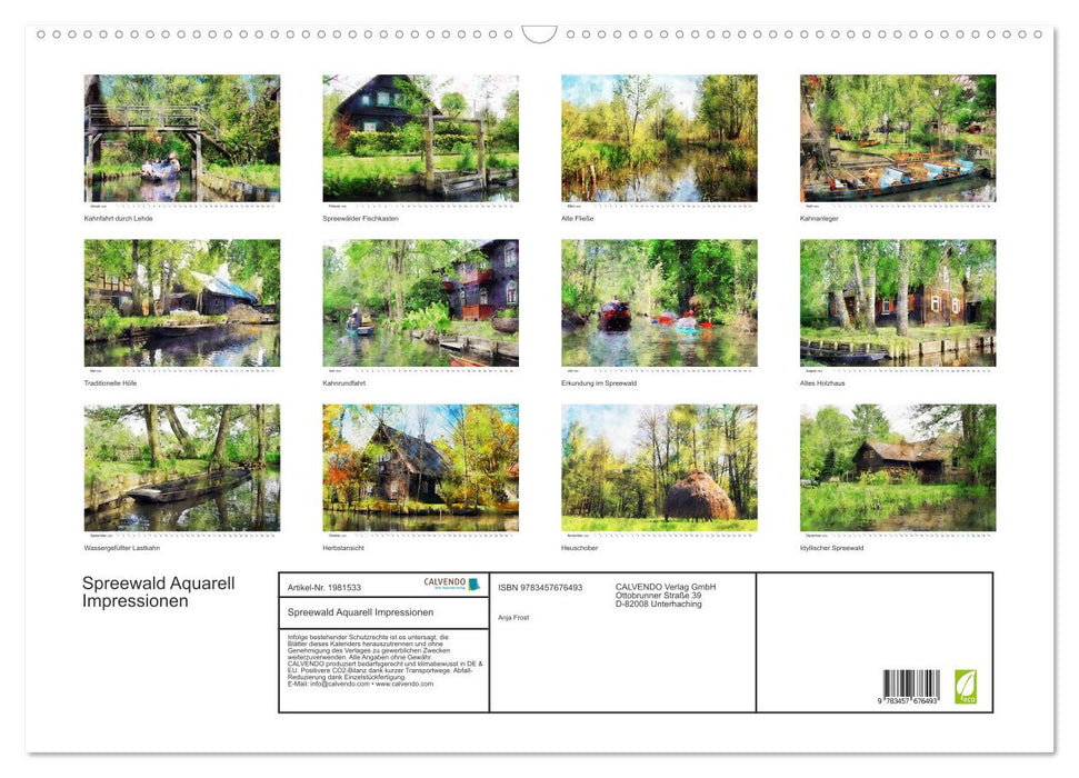 Spreewald Aquarell Impressionen (CALVENDO Wandkalender 2026)