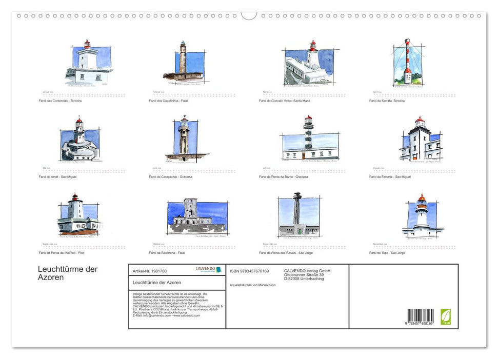 Leuchttürme der Azoren (CALVENDO Wandkalender 2026)