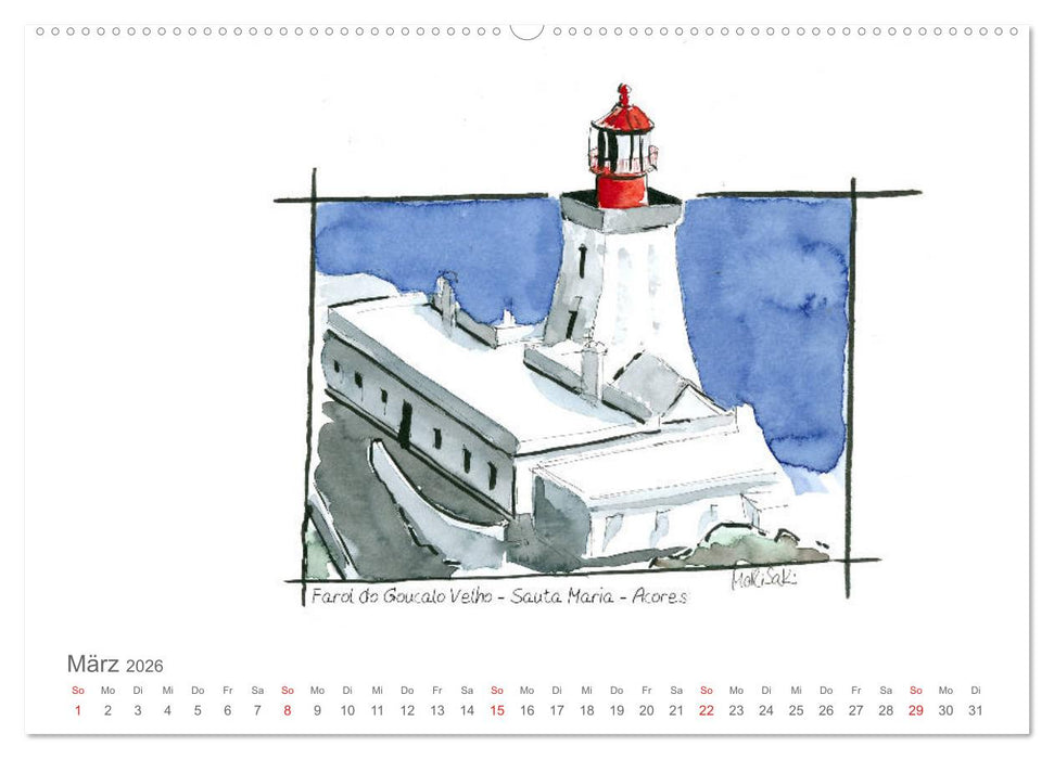Leuchttürme der Azoren (CALVENDO Wandkalender 2026)