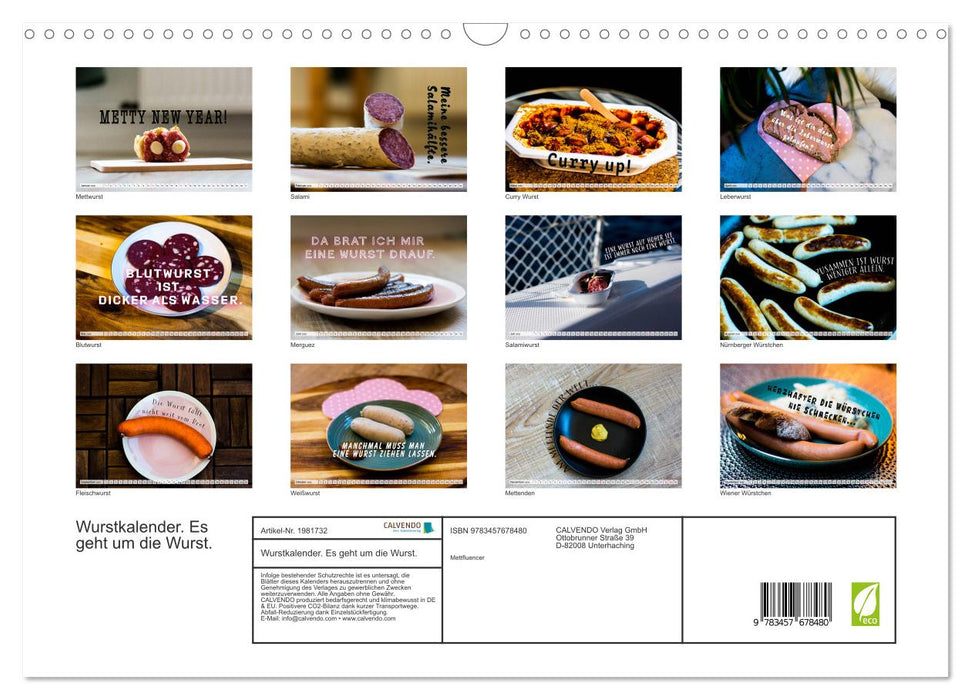 Wurstkalender. Es geht um die Wurst. (CALVENDO Wandkalender 2026)