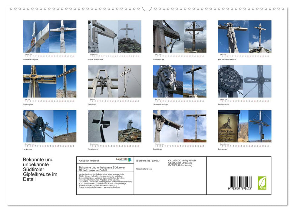 Bekannte und unbekannte Südtiroler Gipfelkreuze im Detail (CALVENDO Premium Wandkalender 2026)