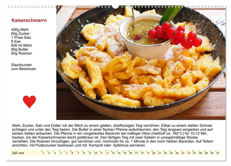 Delikates Österreich. Küchenkalender mit den klassischen Süßspeisen (CALVENDO Premium Wandkalender 2026)
