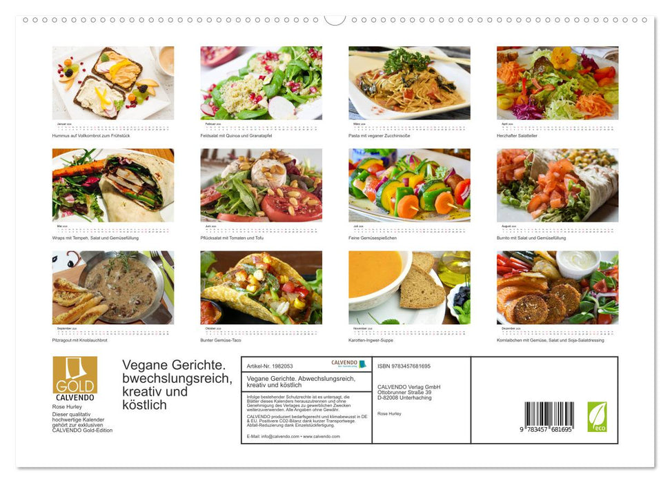 Vegane Gerichte. Abwechslungsreich, kreativ und köstlich (CALVENDO Premium Wandkalender 2026)