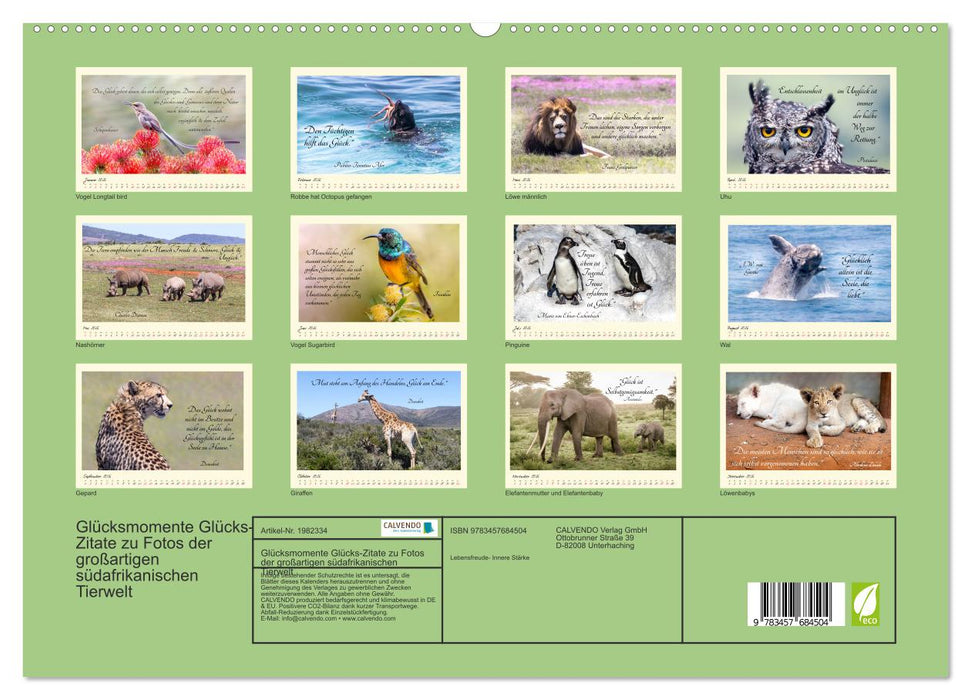 Glücksmomente Glücks-Zitate zu Fotos der großartigen südafrikanischen Tierwelt (CALVENDO Premium Wandkalender 2026)