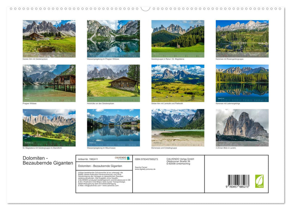 Dolomiten - Bezaubernde Giganten (CALVENDO Premium Wandkalender 2026)