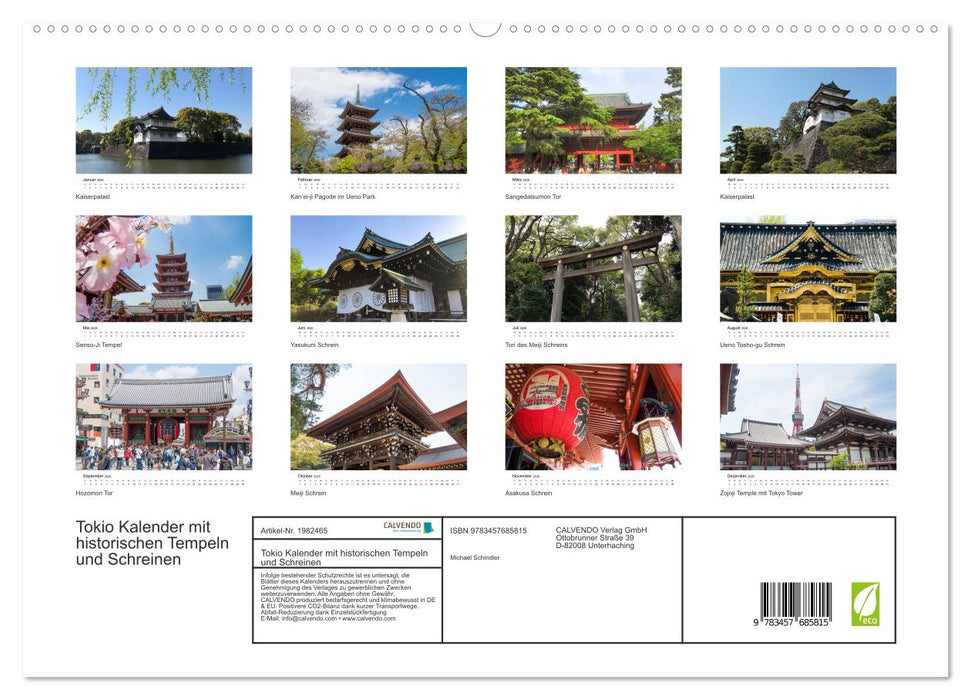 Tokio Kalender mit historischen Tempeln und Schreinen (CALVENDO Premium Wandkalender 2026)