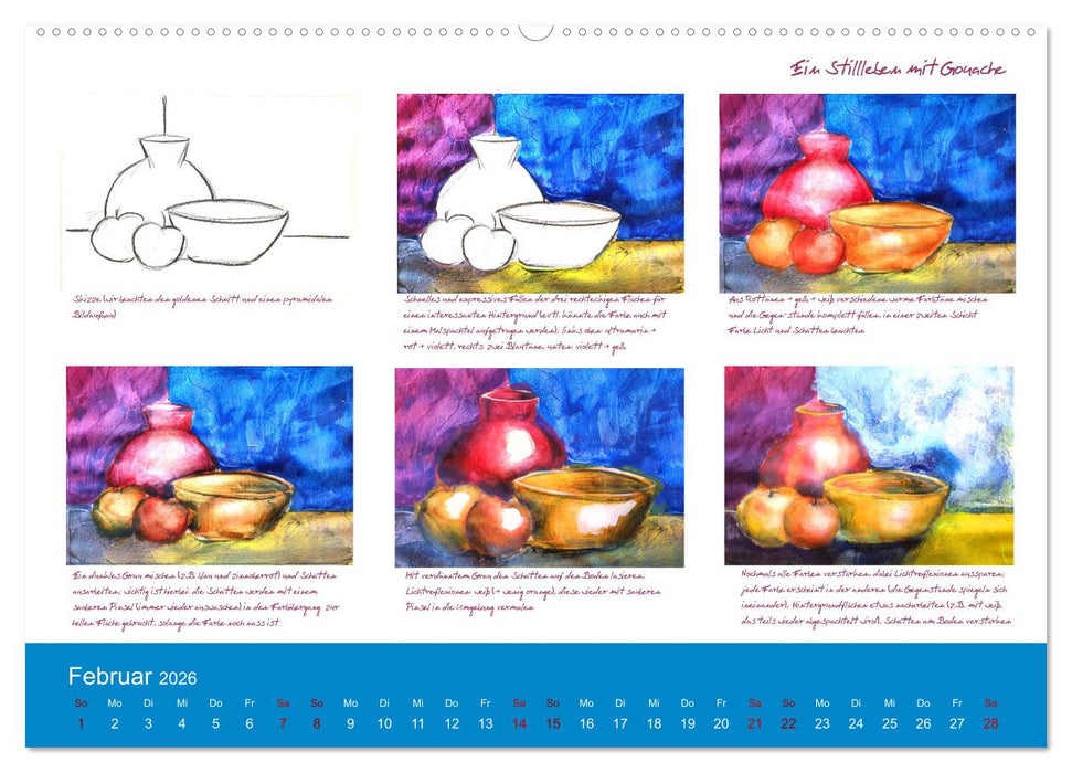 Mal einfach mit ! 12 ausführliche Schritt für Schritt Anleitungen (CALVENDO Premium Wandkalender 2026)