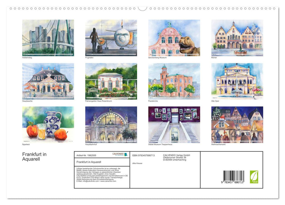 Frankfurt in Aquarell (CALVENDO Premium Wandkalender 2026)