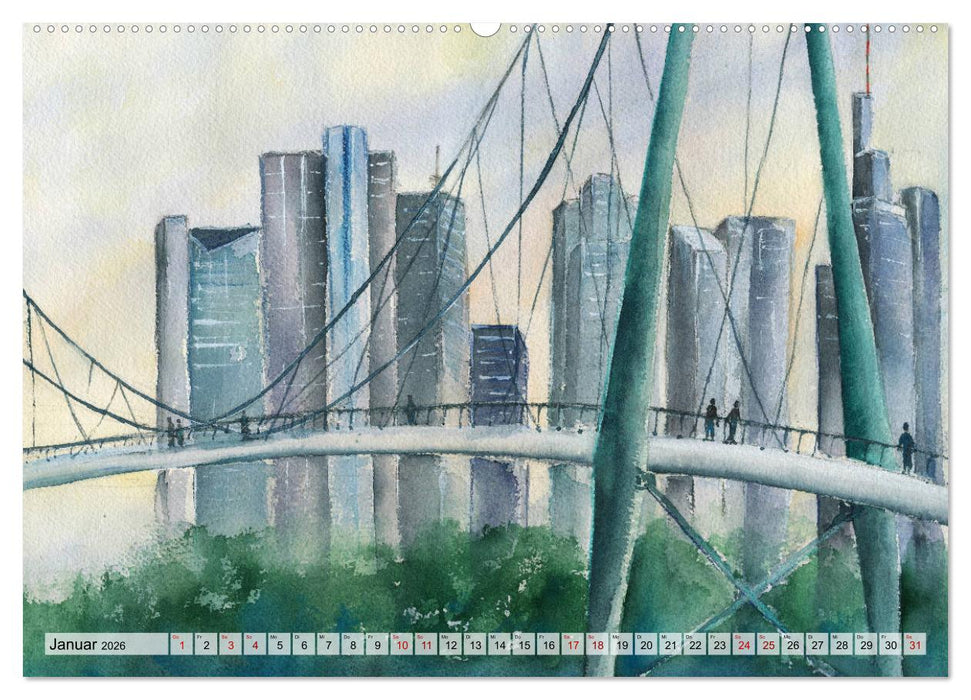 Frankfurt in Aquarell (CALVENDO Premium Wandkalender 2026)