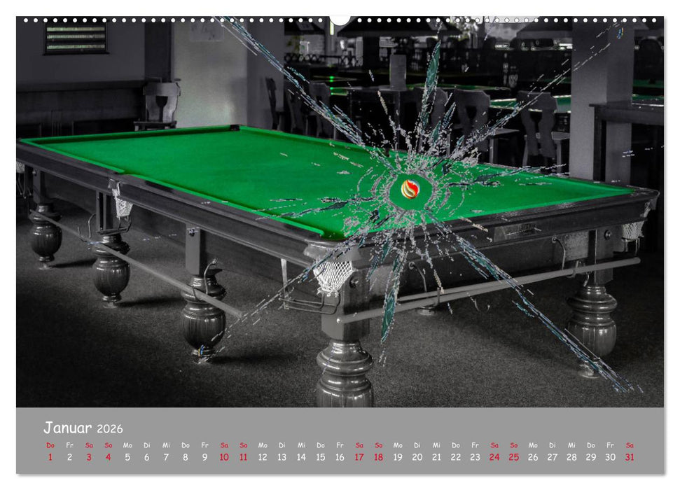 Freizeit Billard - Queue, Kugeln, Kreide und Tisch (CALVENDO Premium Wandkalender 2026)