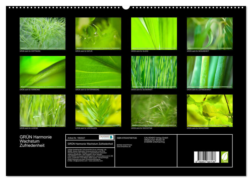 GRÜN Harmonie Wachstum Zufriedenheit (CALVENDO Premium Wandkalender 2026)