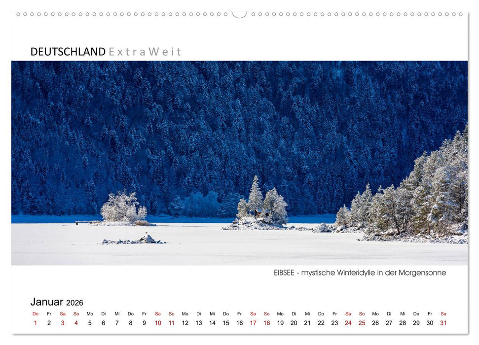 Weißblaue Impressionen vom Eibsee (CALVENDO Premium Wandkalender 2026)