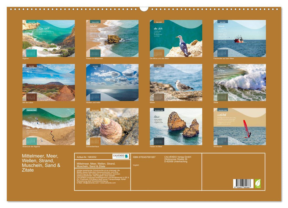 Mittelmeer, Meer, Wellen, Strand, Muscheln, Sand & Zitate (CALVENDO Wandkalender 2026)
