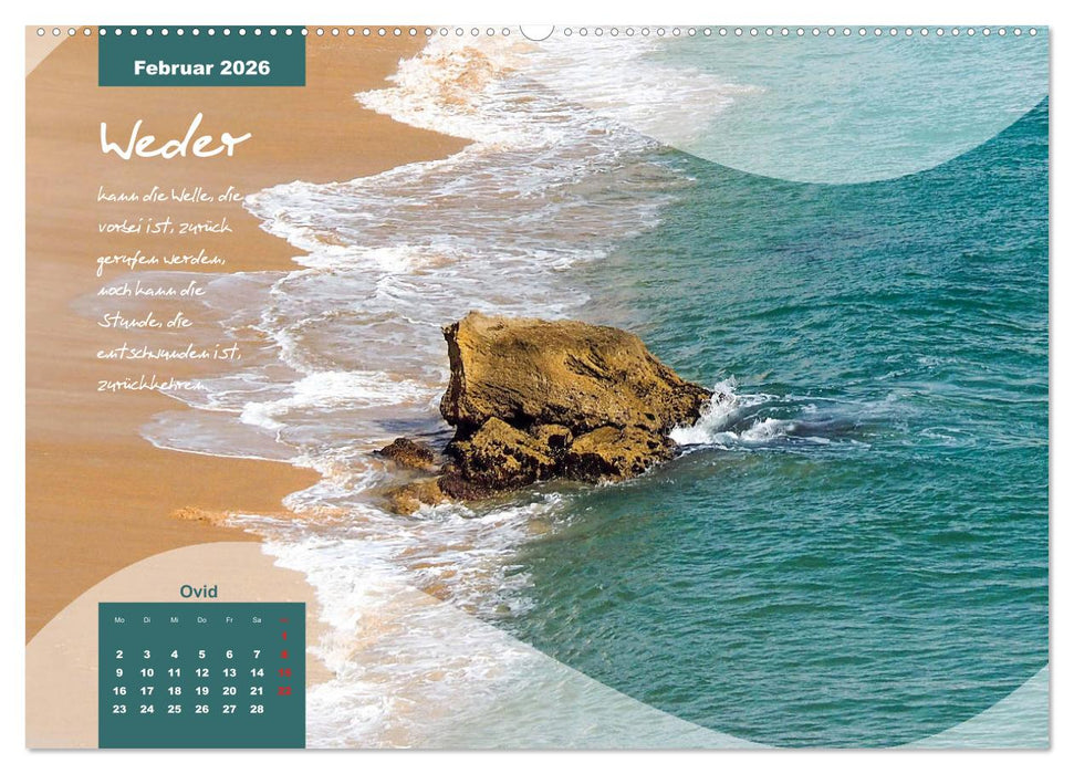 Mittelmeer, Meer, Wellen, Strand, Muscheln, Sand & Zitate (CALVENDO Wandkalender 2026)