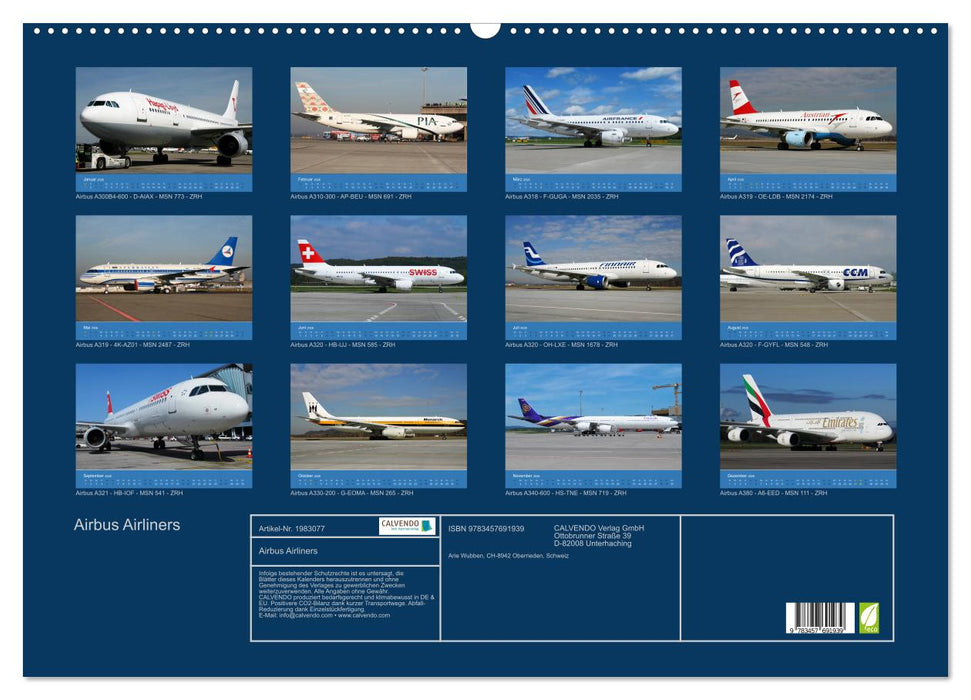 Airbus Airliners (CALVENDO Wandkalender 2026)