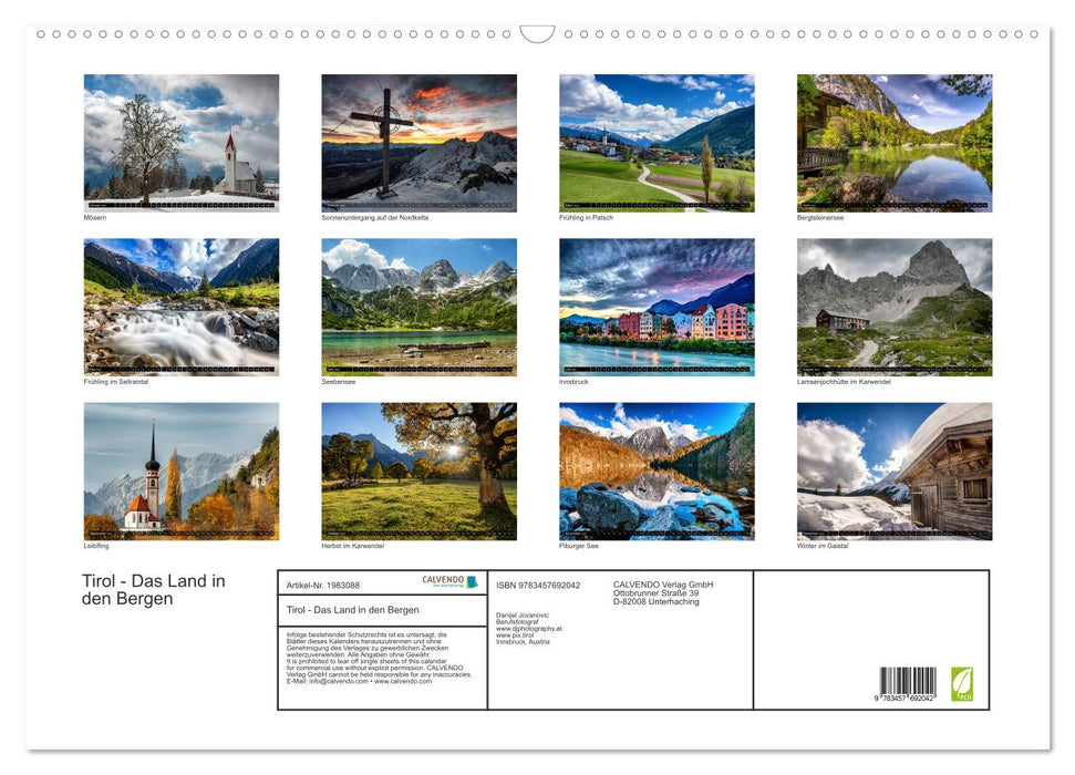 Tirol - Das Land in den Bergen (CALVENDO Wandkalender 2026)
