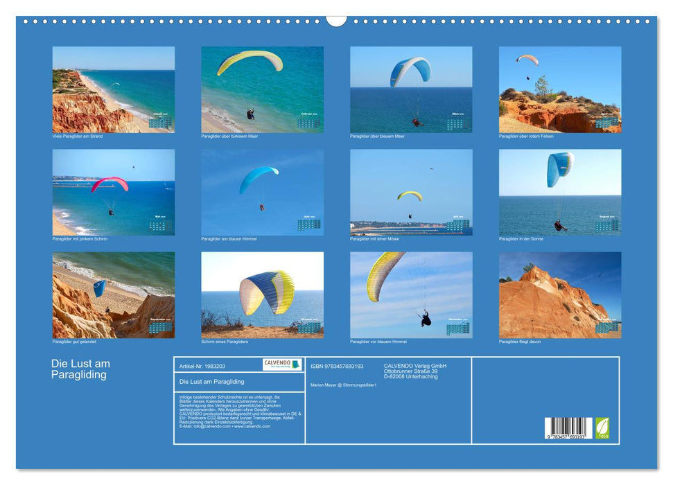 Die Lust am Paragliding (CALVENDO Wandkalender 2026)