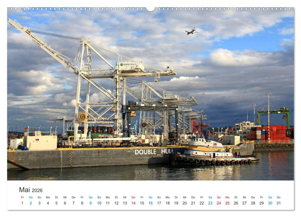 Große und kleine Schiffe im Seehafen Seattle (CALVENDO Wandkalender 2026)