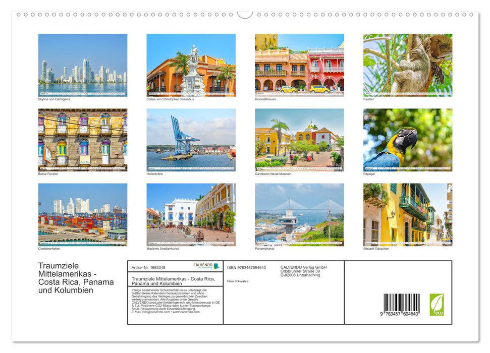 Traumziele Mittelamerikas - Costa Rica, Panama und Kolumbien (CALVENDO Premium Wandkalender 2026)
