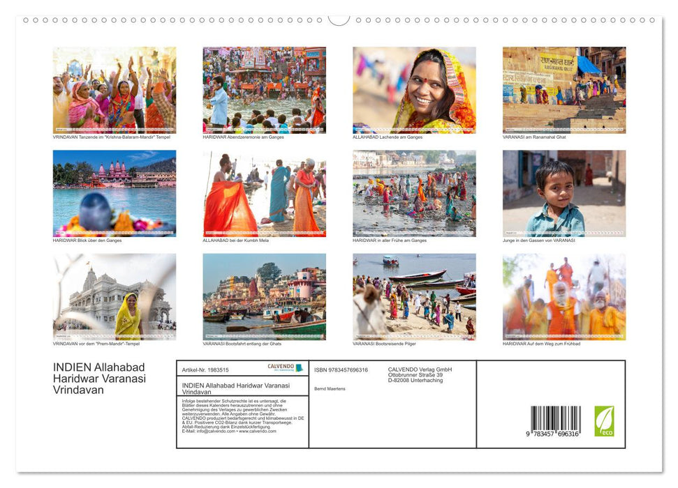 INDIEN Allahabad Haridwar Varanasi Vrindavan (CALVENDO Premium Wandkalender 2026)
