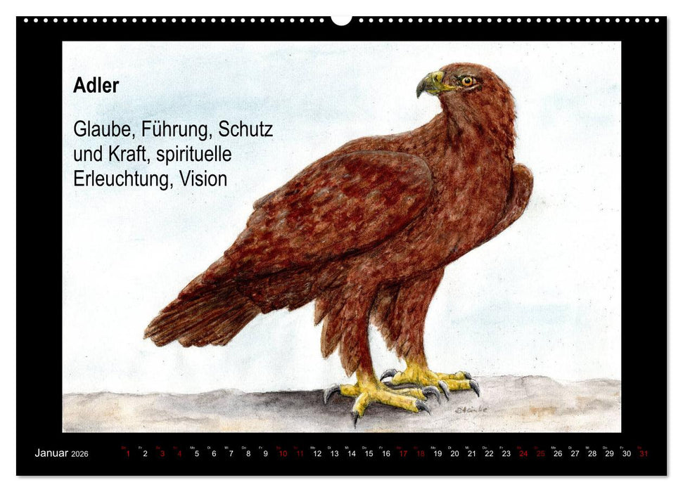 Krafttiere in Aquarell (CALVENDO Premium Wandkalender 2026)