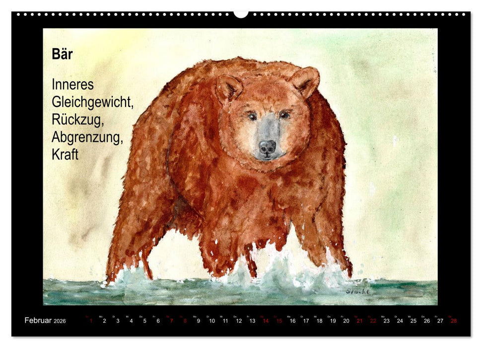 Krafttiere in Aquarell (CALVENDO Premium Wandkalender 2026)