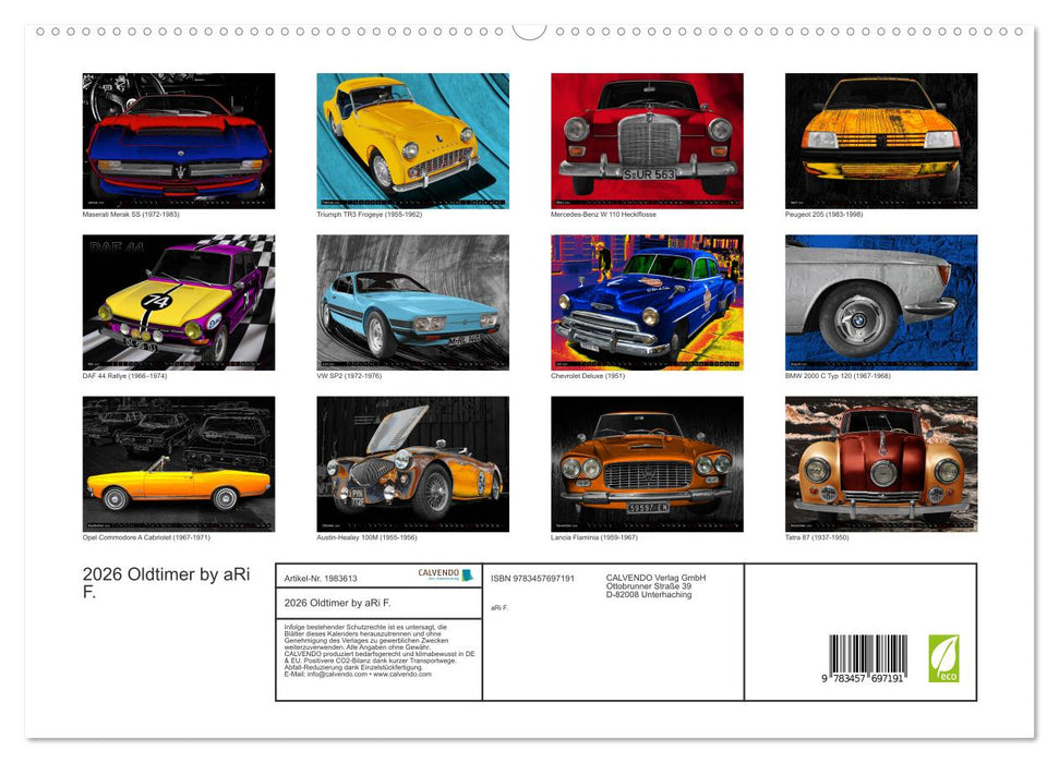 2026 Oldtimer by aRi F. (CALVENDO Premium Wandkalender 2026)