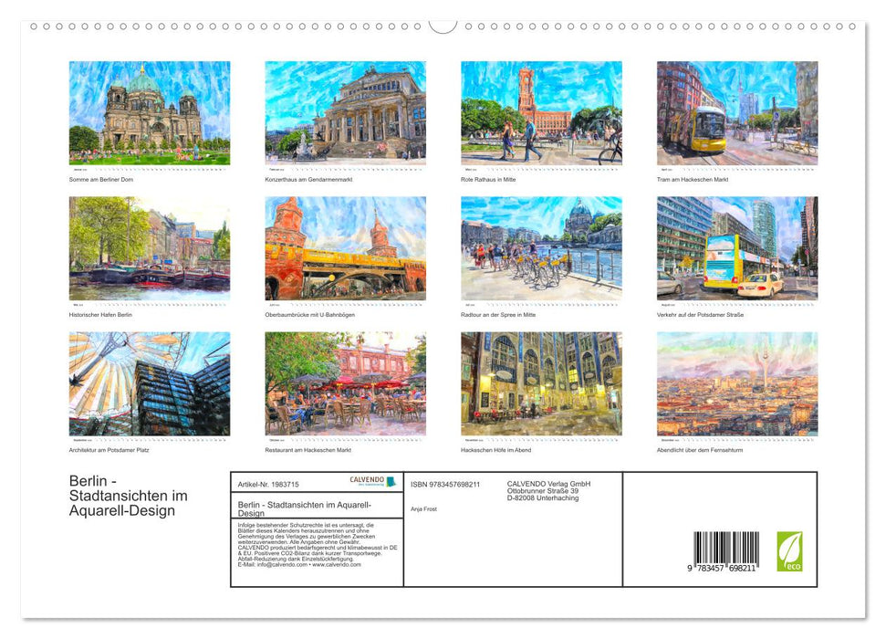 Berlin - Stadtansichten im Aquarell-Design (CALVENDO Premium Wandkalender 2026)