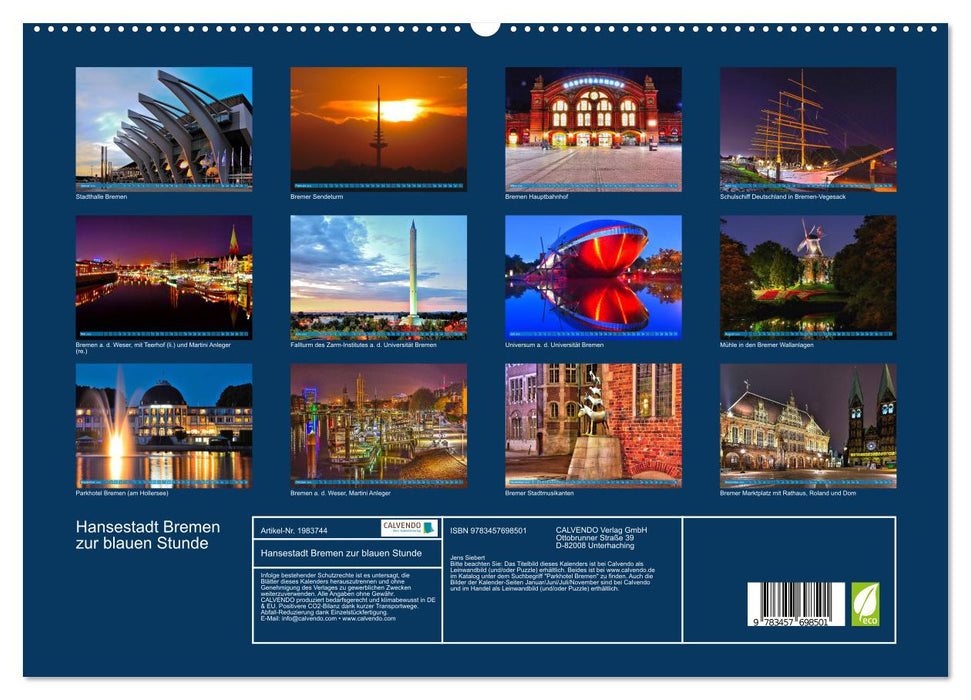 Hansestadt Bremen zur blauen Stunde (CALVENDO Premium Wandkalender 2026)