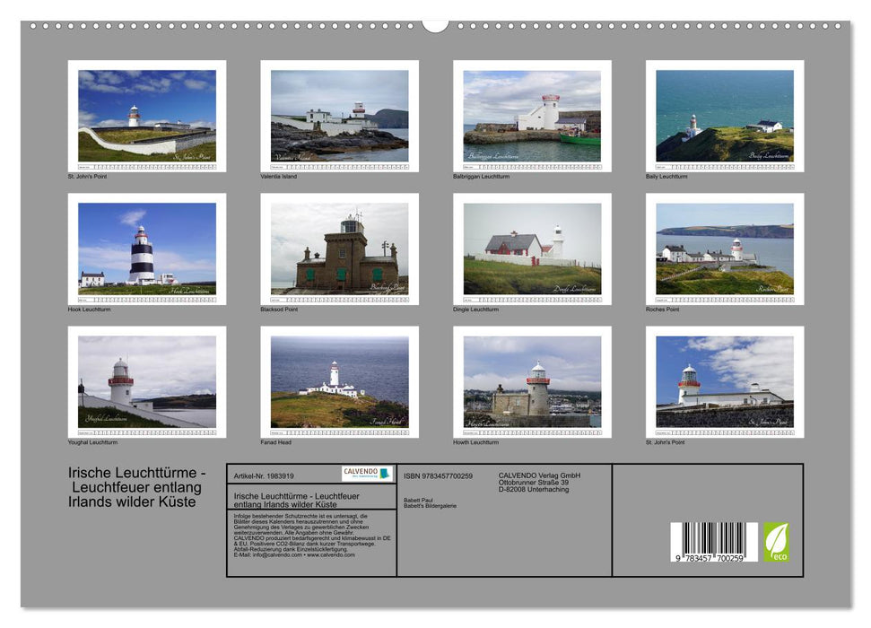 Irische Leuchttürme - Leuchtfeuer entlang Irlands wilder Küste (CALVENDO Premium Wandkalender 2026)