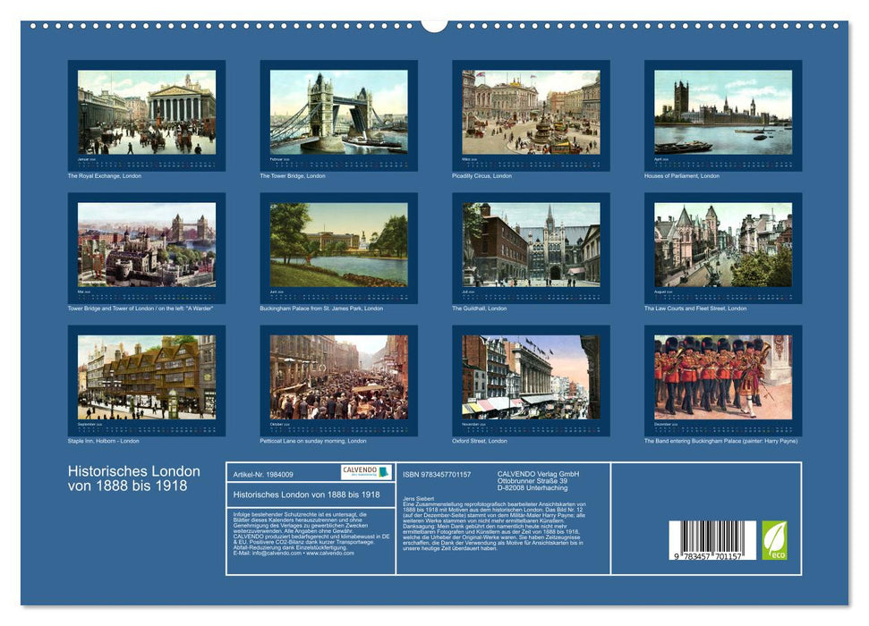 Historisches London von 1888 bis 1918 (CALVENDO Premium Wandkalender 2026)
