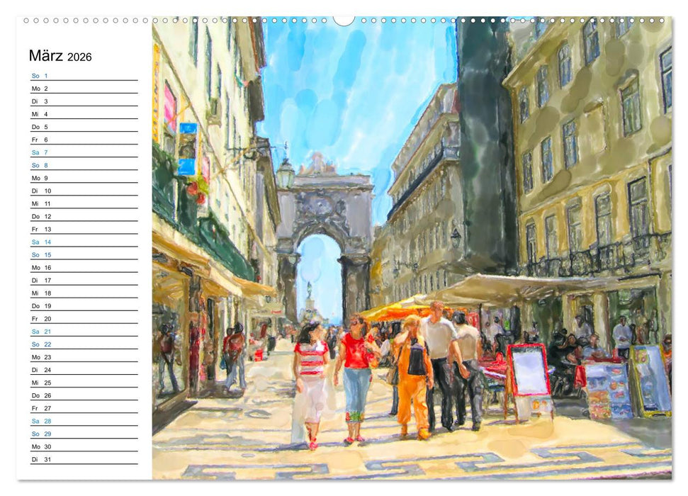 Lissabon - Stadtrundgang in Aquarell-Illustrationen (CALVENDO Wandkalender 2026)