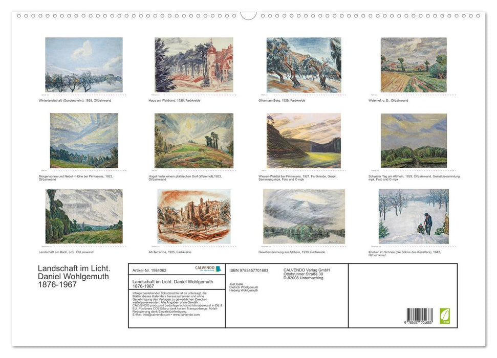 Landschaft im Licht. Daniel Wohlgemuth 1876-1967 (CALVENDO Wandkalender 2026)