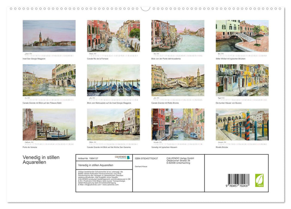 Venedig in stillen Aquarellen (CALVENDO Premium Wandkalender 2026)