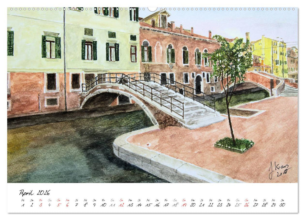 Venedig in stillen Aquarellen (CALVENDO Premium Wandkalender 2026)