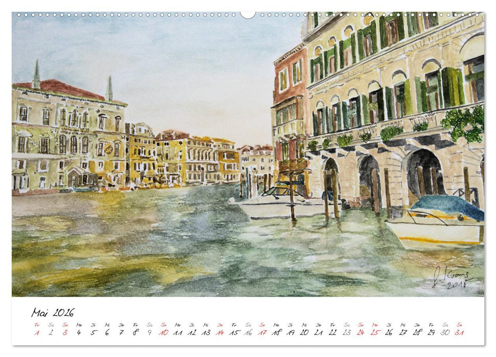 Venedig in stillen Aquarellen (CALVENDO Premium Wandkalender 2026)