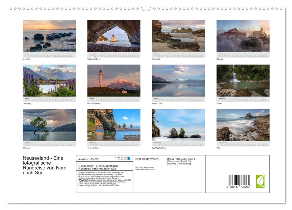 Neuseeland - Eine fotografische Rundreise von Nord nach Süd (CALVENDO Premium Wandkalender 2026)