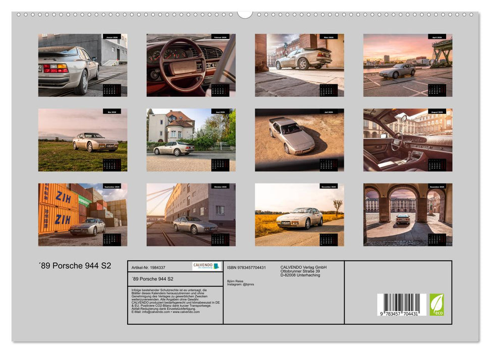 ´89 Porsche 944 S2 (CALVENDO Premium Wandkalender 2026)