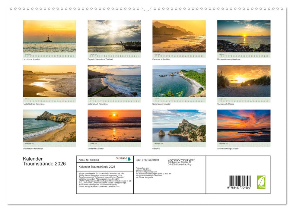 Kalender Traumstrände 2026 (CALVENDO Premium Wandkalender 2026)