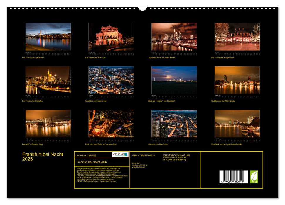 Frankfurt bei Nacht 2026 (CALVENDO Premium Wandkalender 2026)