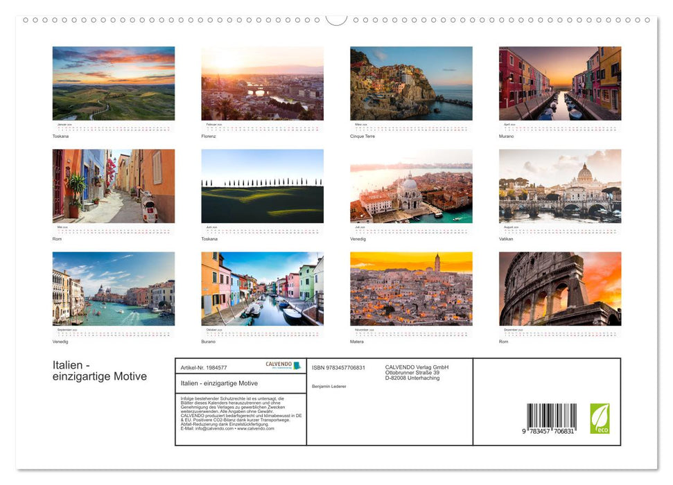 Italien - einzigartige Motive (CALVENDO Premium Wandkalender 2026)